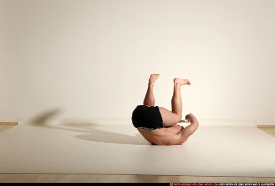 Man Adult Muscular White Fighting with gun Moving poses Underwear