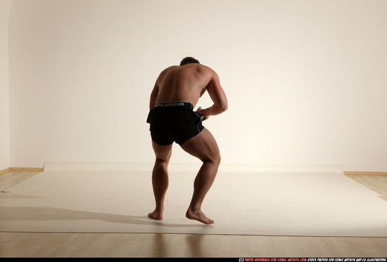 Man Adult Muscular White Fighting with gun Moving poses Underwear