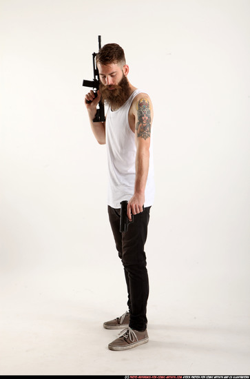 Man Adult Athletic White Fighting with gun Standing poses Casual