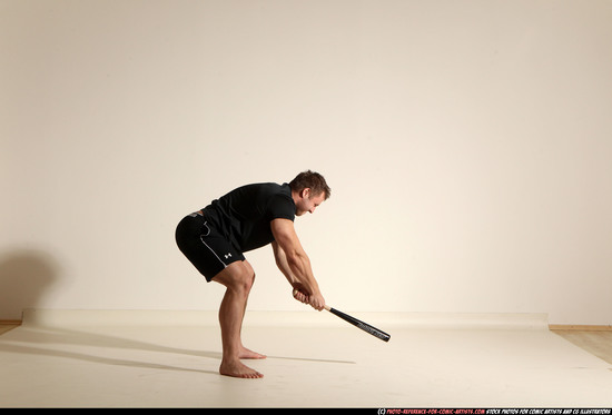 Man Adult Muscular White Moving poses Sportswear Fighting with bat