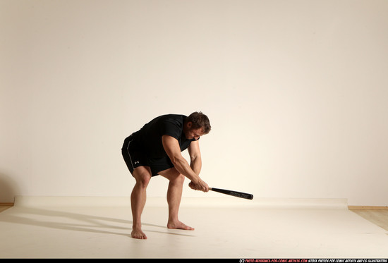 Man Adult Muscular White Moving poses Sportswear Fighting with bat