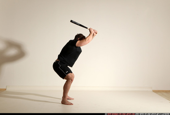 Man Adult Muscular White Moving poses Sportswear Fighting with bat