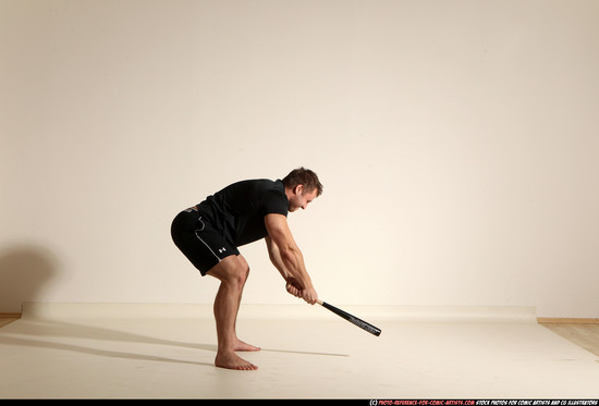 Man Adult Muscular White Moving poses Sportswear Fighting with bat