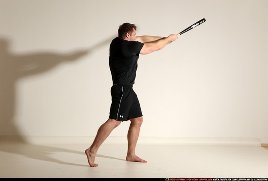 Adult Muscular White Moving poses Sportswear Fighting with bat