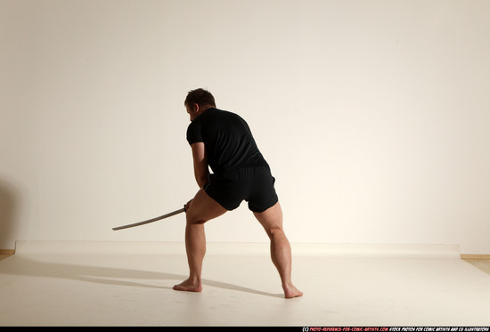 Man Adult Muscular White Fighting with sword Moving poses Sportswear