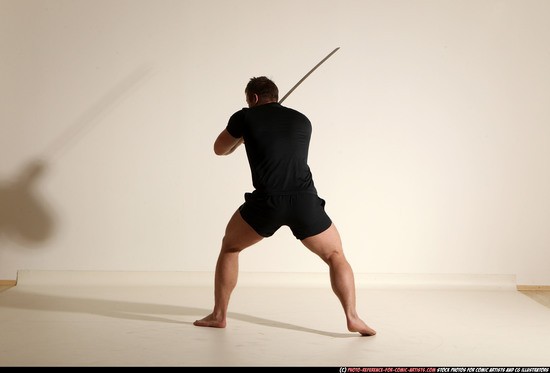 Man Adult Muscular White Fighting with sword Moving poses Sportswear