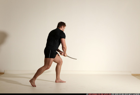 Man Adult Muscular White Fighting with sword Moving poses Sportswear