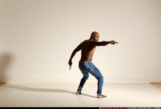 Man Adult Athletic Black Fighting with gun Moving poses Pants