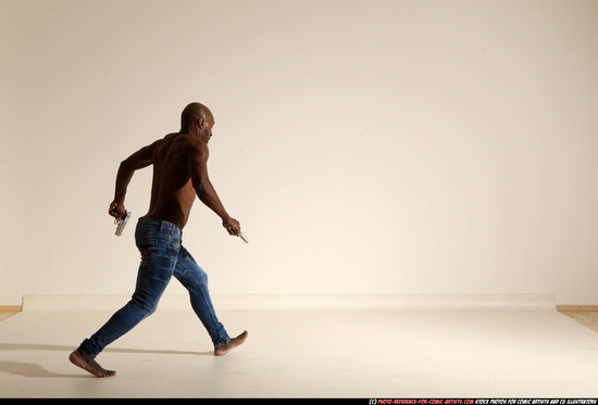 Man Adult Athletic Black Fighting with gun Moving poses Pants