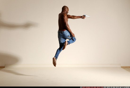 Man Adult Athletic Black Fighting with gun Moving poses Pants