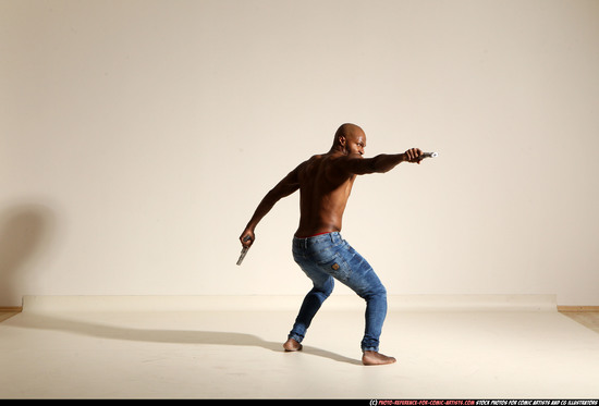 Man Adult Athletic Black Fighting with gun Moving poses Pants