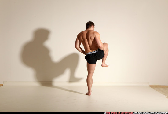 Man Adult Muscular White Fighting without gun Moving poses Underwear