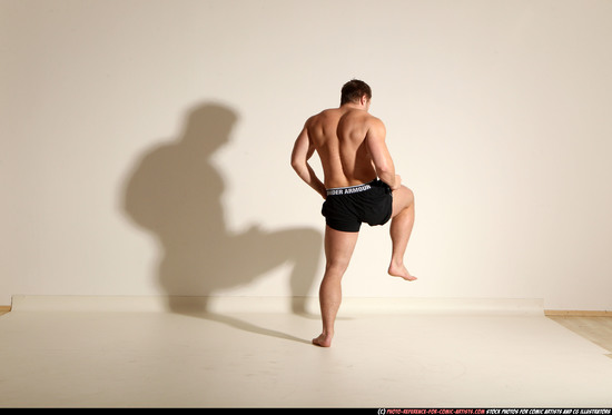 Man Adult Muscular White Fighting without gun Moving poses Underwear