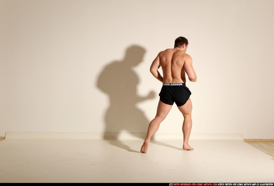 Man Adult Muscular White Fighting without gun Moving poses Underwear