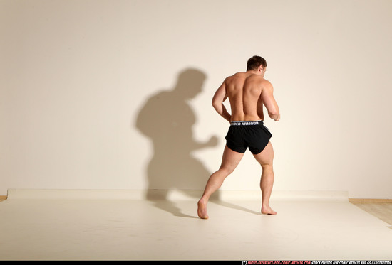 Man Adult Muscular White Fighting without gun Moving poses Underwear