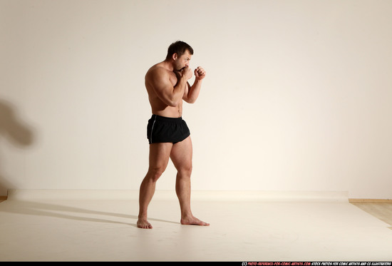 Man Adult Muscular White Fighting without gun Moving poses Underwear