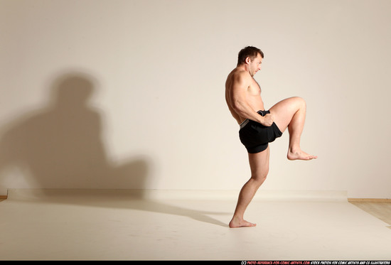 Man Adult Muscular White Fighting without gun Moving poses Underwear