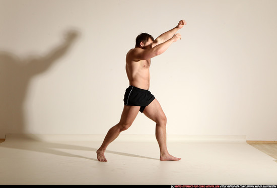 Man Adult Muscular White Fighting without gun Moving poses Underwear