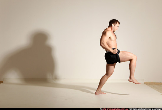 Man Adult Muscular White Fighting without gun Moving poses Underwear