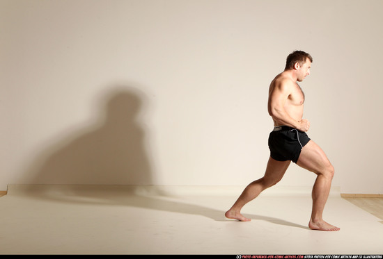 Man Adult Muscular White Fighting without gun Moving poses Underwear