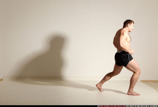 Man Adult Muscular White Fighting without gun Moving poses Underwear