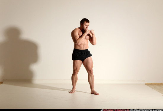 Man Adult Muscular White Fighting without gun Moving poses Underwear