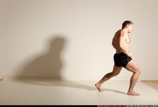 Man Adult Muscular White Fighting without gun Moving poses Underwear