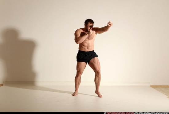 Man Adult Muscular White Fighting without gun Moving poses Underwear