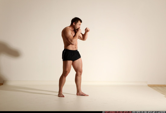 Man Adult Muscular White Fighting without gun Moving poses Underwear