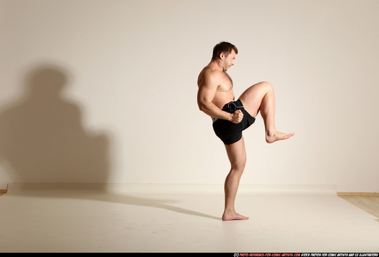 Man Adult Muscular White Fighting without gun Moving poses Underwear