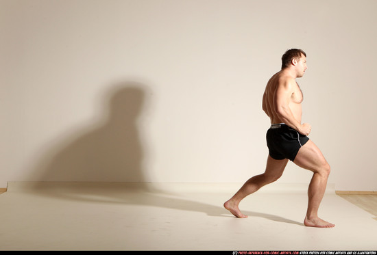 Man Adult Muscular White Fighting without gun Moving poses Underwear