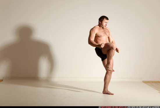 Man Adult Muscular White Fighting without gun Moving poses Underwear