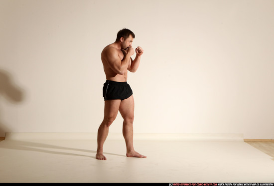 Man Adult Muscular White Fighting without gun Moving poses Underwear