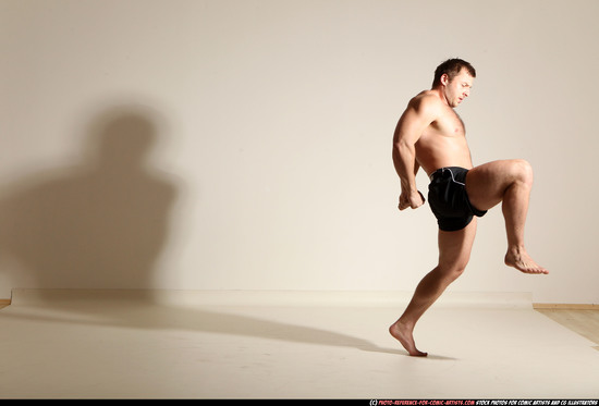 Man Adult Muscular White Fighting without gun Moving poses Underwear