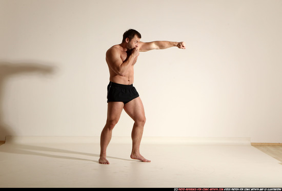 Man Adult Muscular White Fighting without gun Moving poses Underwear