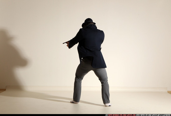 Man Adult Muscular White Fighting with submachine gun Moving poses Coat