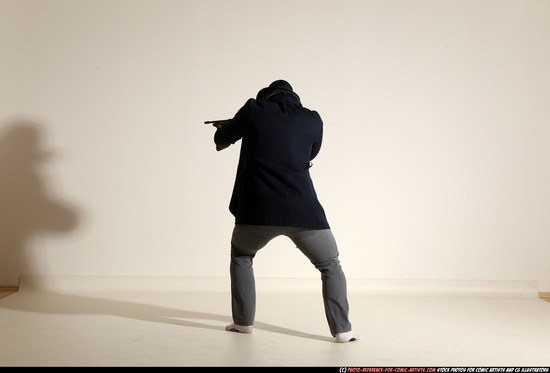 Man Adult Muscular White Fighting with submachine gun Moving poses Coat