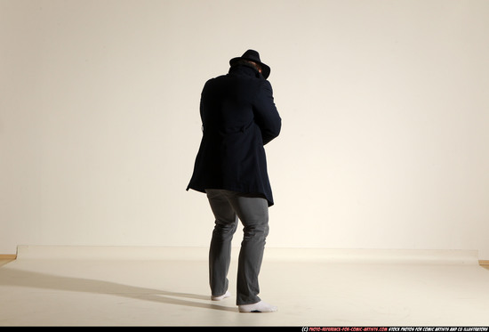 Man Adult Muscular White Fighting with submachine gun Moving poses Coat