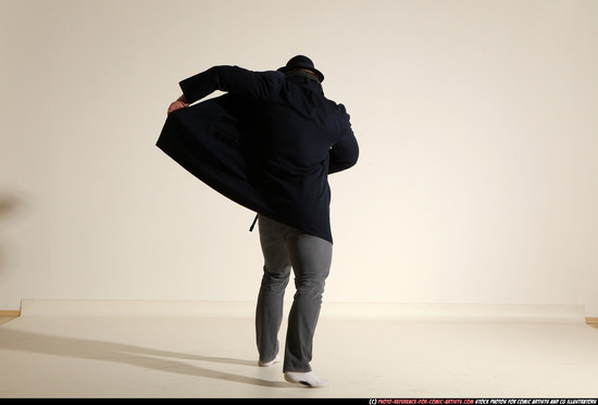 Man Adult Muscular White Fighting with submachine gun Moving poses Coat