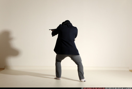 Man Adult Muscular White Fighting with submachine gun Moving poses Coat