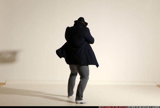 Man Adult Muscular White Fighting with submachine gun Moving poses Coat