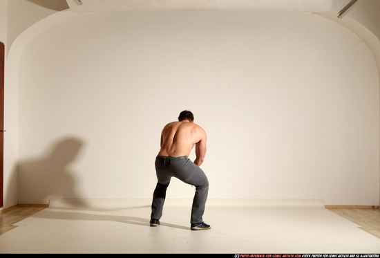 Man Adult Muscular White Fighting with sword Moving poses Casual