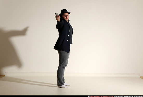 Man Adult Muscular White Fighting with gun Standing poses Coat