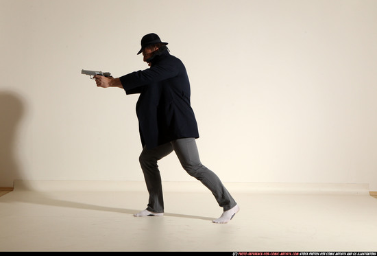 Man Adult Athletic White Fighting with gun Moving poses Coat