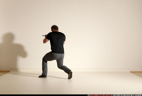 Man Adult Muscular White Fighting with submachine gun Moving poses Casual