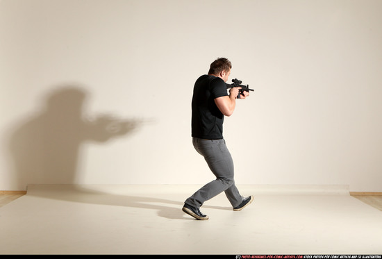 Man Adult Muscular White Fighting with submachine gun Moving poses Casual