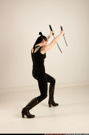 Woman Adult Athletic White Fighting with sword Standing poses Casual