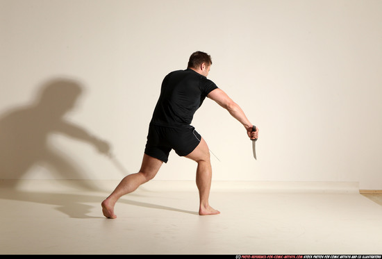 Man Adult Muscular White Fighting with sword Moving poses Sportswear