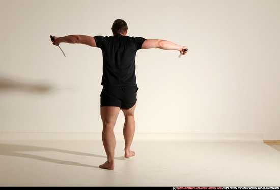 Man Adult Muscular White Fighting with sword Moving poses Sportswear