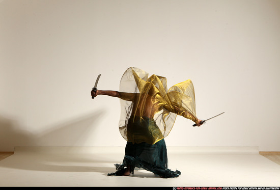 Man Adult Athletic Black Fighting with sword Moving poses Army